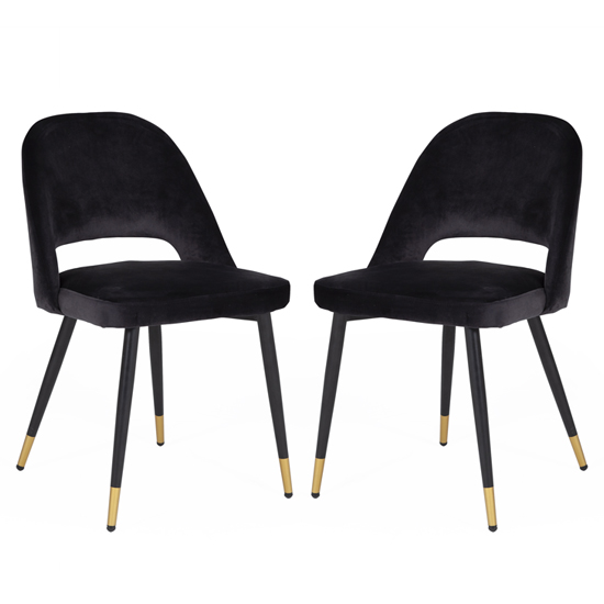 Brietta Black Velvet Dining Chairs With Black Legs In Pair
