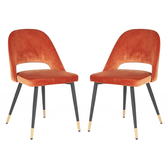 Brietta Rust Velvet Dining Chairs With Black Legs In Pair