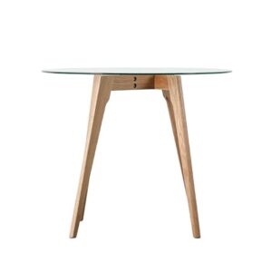 Brix Round Clear Glass Dining Table With Natural Oak Base