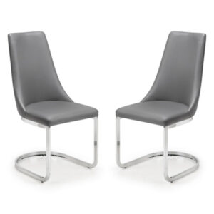 Caishen Grey Faux Leather Cantilever Dining Chair In Pair