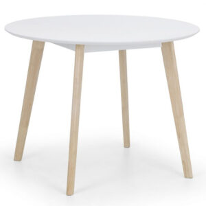Calah Round Wooden Dining Table In White With Oak Legs
