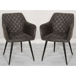 Charlie Grey Faux Leather Carver Dining Chairs In A Pair