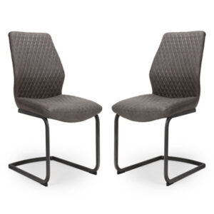 Charlie Grey Faux Leather Dining Chairs In A Pair