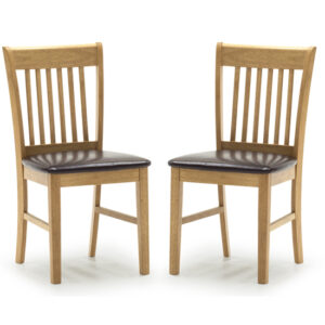 Clemson Natural Wooden Dining Chairs With Leather Seat In Pair