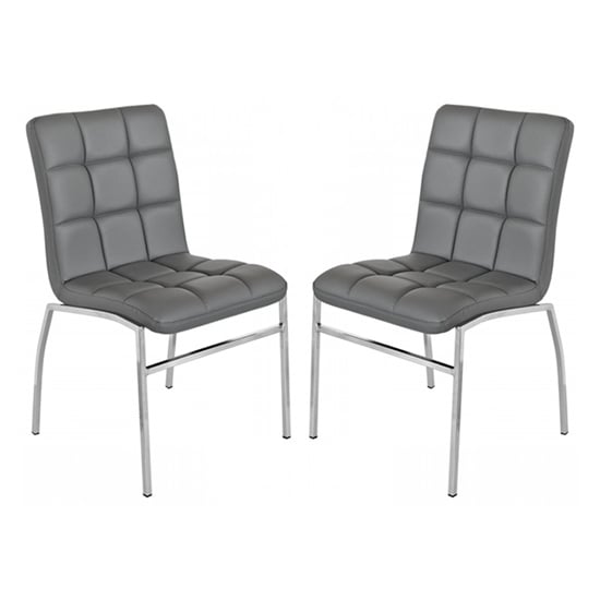 Coco Grey Faux Leather Dining Chairs With Chrome Legs In Pair