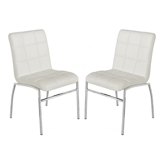 Coco White Faux Leather Dining Chairs With Chrome Legs In Pair