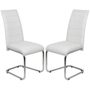 Daryl White Faux Leather Dining Chairs With Chrome Legs In Pair