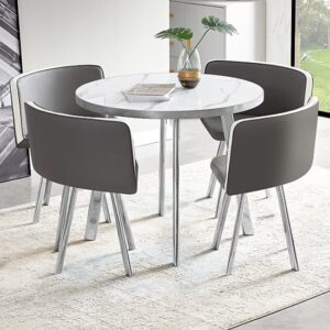 Diego Round Gloss Marble Effect Dining Table Set in Diva