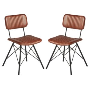 Dinas Bruciato Genuine Leather Dining Chairs In Pair
