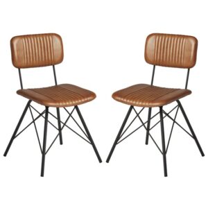 Dinas Light Tan Genuine Leather Dining Chairs In Pair