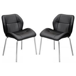 Dinky Bistro Black Faux Leather Dining Chairs In Pair