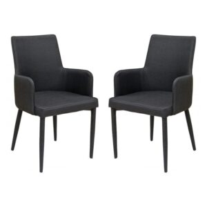 Divina Black Fabric Upholstered Carver Dining Chairs In Pair