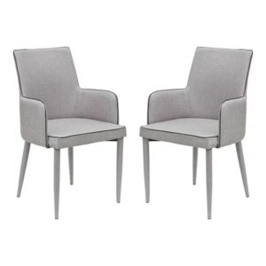 Divina Grey Fabric Upholstered Carver Dining Chairs In Pair