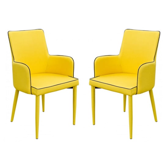 Divina Yellow Fabric Upholstered Carver Dining Chairs In Pair