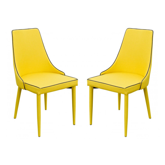 Divina Yellow Fabric Upholstered Dining Chairs In Pair