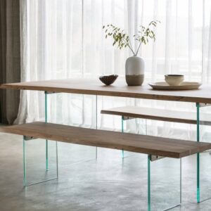 Ferno Wooden Dining Bench With Glass Legs In Natural