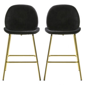 Flanaven Black Velvet Bar Chairs In A Pair