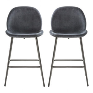 Flanaven Dark Grey Velvet Bar Chairs In A Pair