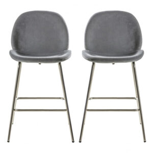 Flanaven Light Grey Velvet Bar Chairs In A Pair