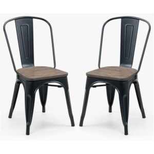 Gael Mocha Elm Wooden Dining Chairs With Metal Frame In Pair