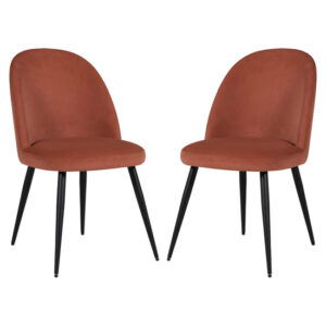 Glynis Coral Velvet Dining Chairs With Black Legs In Pair