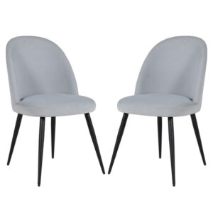 Gabbier Silver Velvet Dining Chairs With Black Legs In Pair