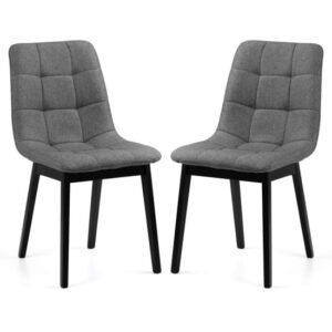 Halver Grey Linen Fabric Dining Chairs In Pair