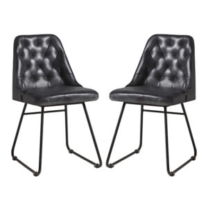 Hayton Vintage Black Genuine Leather Dining Chairs In Pair