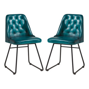 Hayton Vintage Blue Genuine Leather Dining Chairs In Pair