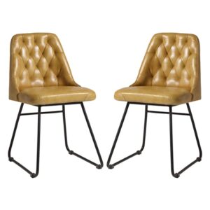 Hayton Vintage Gold Genuine Leather Dining Chairs In Pair