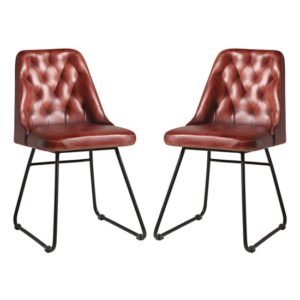 Hayton Vintage Red Genuine Leather Dining Chairs In Pair
