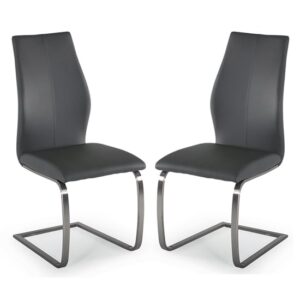 Irmak Grey Leather Dining Chairs With Steel Frame In Pair