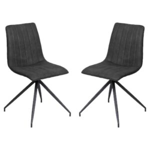 Isaak Charcoal PU Leather Dining Chairs With Metal Legs In Pair
