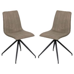 Isaak Taupe PU Leather Dining Chairs With Metal Legs In Pair