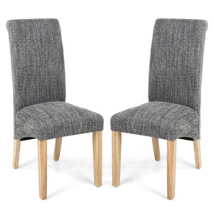 Kaduna Scroll Back Tweed Grey Dining Chairs In Pair