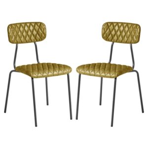 Kelso Vintage Gold Faux Leather Dining Chairs In Pair