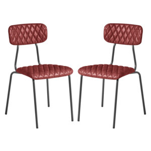 Kelso Vintage Red Faux Leather Dining Chairs In Pair