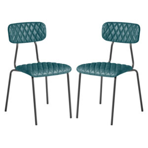 Kelso Vintage Teal Faux Leather Dining Chairs In Pair