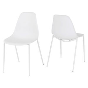 Laggan White Plastic Dining Chairs With Metal Legs In Pair