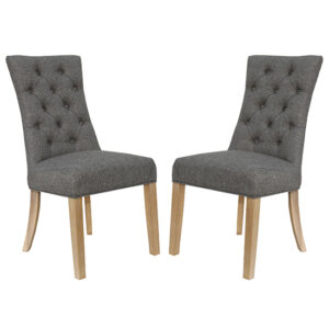 Lakeside Dark Grey Fabric Buttoned Curved Dining Chair In Pair