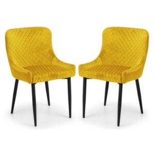 Lakia Mustard Velvet Dining Chairs With Black Legs In Pair