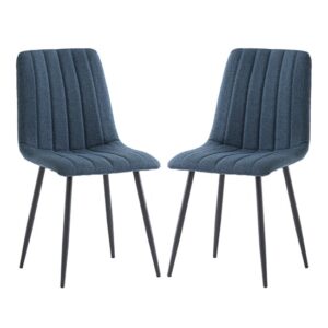 Laney Blue Fabric Dining Chairs With Black Legs In Pair