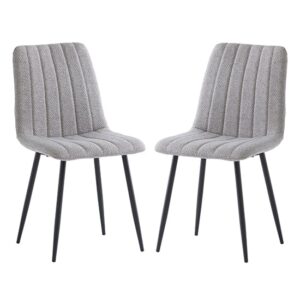 Laney Silver Fabric Dining Chairs With Black Legs In Pair
