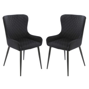 Laxly Diamond Black Velvet Dining Chairs In Pair