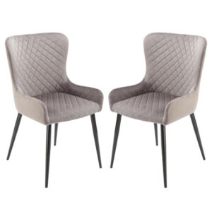 Laxly Diamond Grey Velvet Dining Chairs In Pair