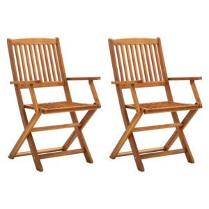 Libni Outdoor Natural Solid Acacia Wooden Dining Chairs In Pair