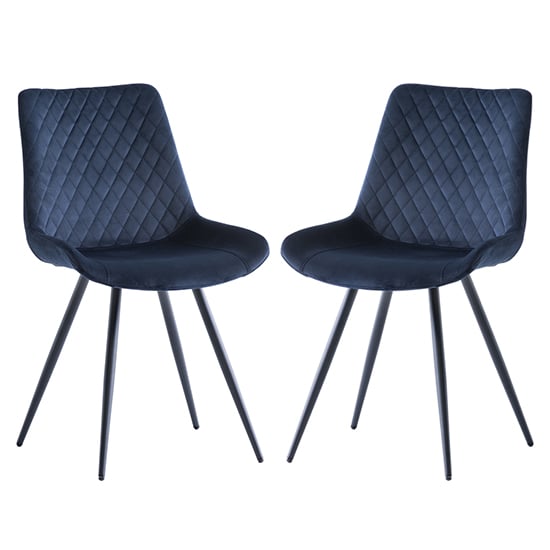 Maija Deep Blue Velvet Dining Chairs With Black Legs In Pair