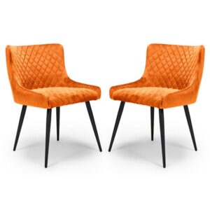 Malmo Burnt Orange Velvet Fabric Dining Chair In A Pair
