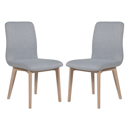 Maral Light Grey Fabric Dining Chairs With Oak Legs In Pair