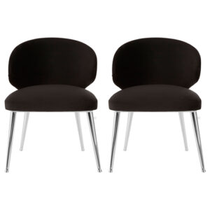 Markeb Black Velvet Dining Chair With Silver Frame In A Pair